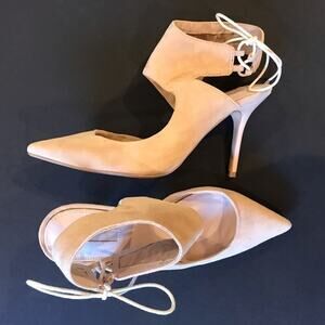 Topshop Butter Soft Stilettos, Nude Suede with Patent Heels, Size 9.5